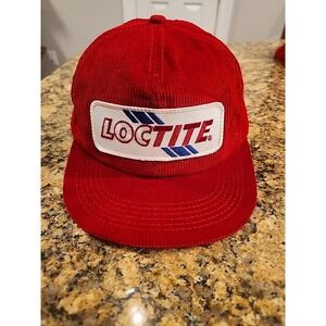 VTG 80s K-Products LOCTITE Red Corduroy Trucker Patch Snapback Hat USA Glue NICE